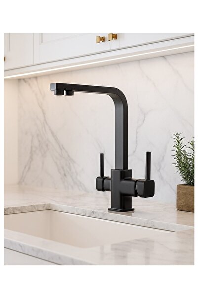 ASİL SU ARMATÜRLERİ Noble Black Polished Square Luxury Kitchen Sink Faucet - ...