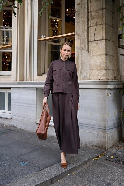 Hilay Opera Ribanalı Pileli Etekli Takım KAHVERENGİ