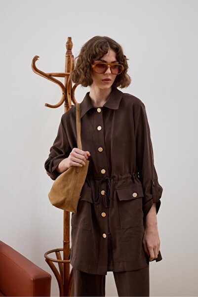 Hilay Adrian Düğmeli ve Püskül Kemerli Pantolonlu Takım KAHVERENGİ