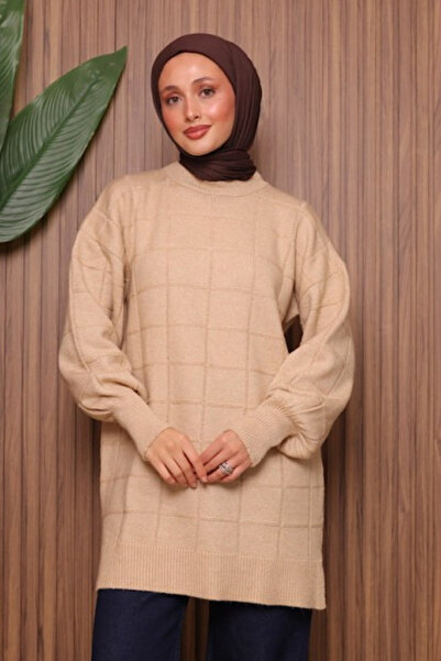 Balenbi Square Textured Oversized Soft Hijab Knitwear Tunic 7012