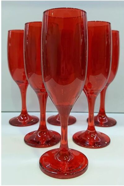 adana avm Yılbaşı Kırmızı 6 Adet Şampanya Bardağı Kahve Yanı Su Bardağı 6 Kiş...