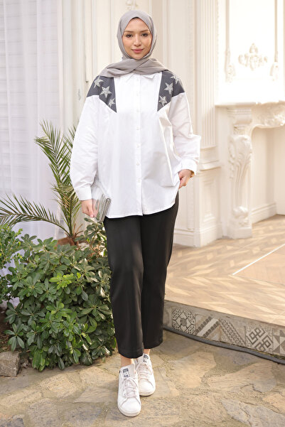 İmajButik Cămașă cu detalii din piatră cu garnitură afumată