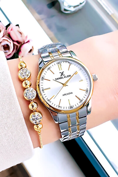 Daniel Klein خمر حالة للماء المرأة ساعة اليد الذهب الفضة اللون الصلب الحبل هدية سوار DKBY2033C2