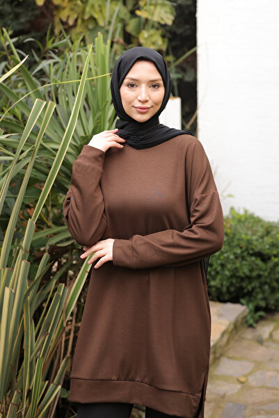 İmajButik Brown Crew Neck Modal Tunic