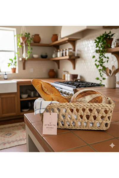 afralya home سلة خبز مستطيلة الشكل من الخوص لتنظيم وعرض الخبز 27 سم