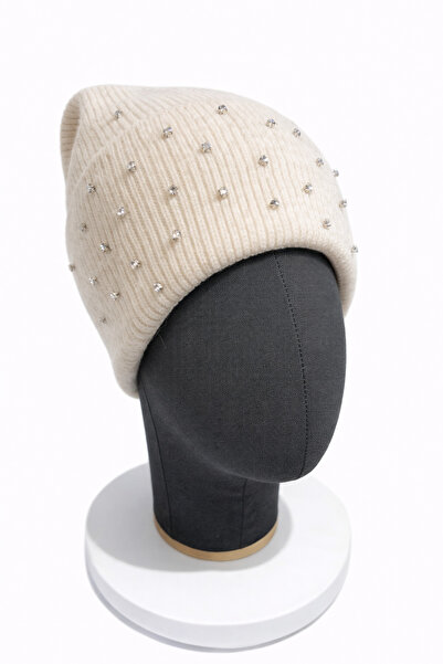 Store Taşlı krem renk kulluk bere şapka seti