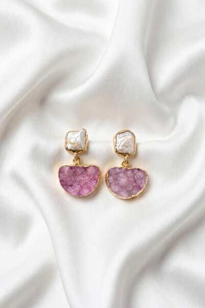 RADESA Altın Kaplama Druzy Kuvars Taşlı Sallantılı Küpe