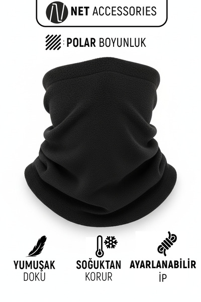 Net Tekstil Guler termic negru, rezistent la frig, unisex, din bumbac, pentru iarnă, cu șnur reglabil