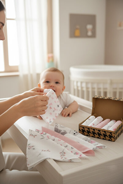 FG Store Tek Kat 10'lu %100 Pamuk Muslin Kumaş Bebek Ağız Mendili (24/24 CM)