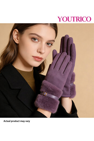 Youtrico قفازات نسائية من جلد الغزال تعمل باللمس - ملابس شتوية مبطنة حرارياً