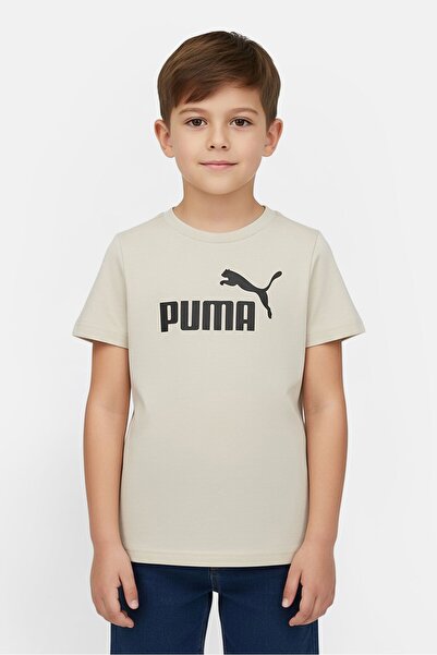 Puma تي شيرت خارجي بأكمام قصيرة مطبوع عليه رسومات للأولاد، لون بيج