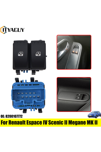 Choice مفتاح رفع زجاج السيارة الكهربائي ذو زرين و10 دبابيس، رقم القطعة 8200107772 و8200315040، مناسب لسيارة رينو ميجان II Gr...