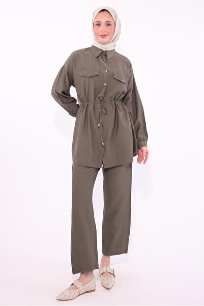 TRENDTESETTÜR KADIN VİZON GÖMLEK YAKA PANTOLONLU TAKIM T 0374