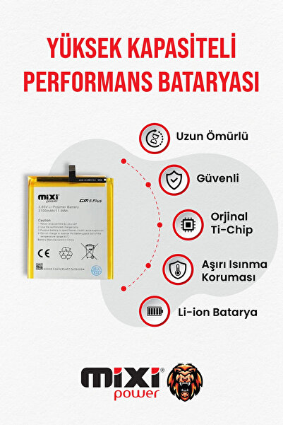 mixipower General Mobile GM5 Plus Uyumlu Tam Kapasite Batarya TR Garantili