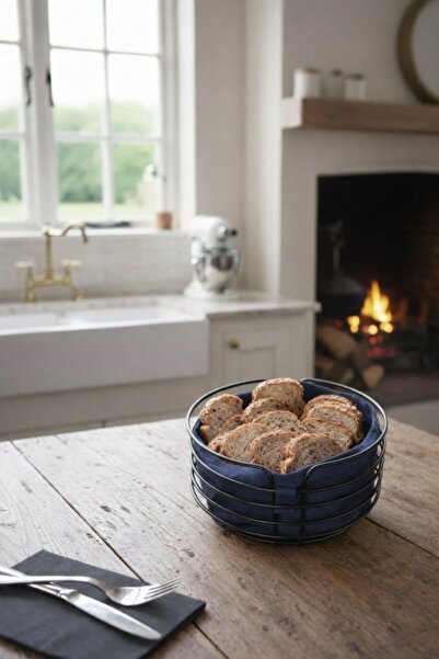 Sas Haus سلة خبز مستديرة متعددة الأغراض، صندوق معدني فاخر، سلة سوداء