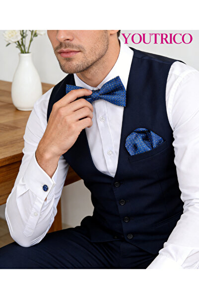 Youtrico ربطة عنق على شكل منديل بدلة - أزرار أكمام فاخرة مصنوعة يدويًا - 3 قطع