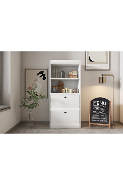 Nettrends Kapaklı Raflı Beyaz Çok Amaçlı Dolap 65,4 Cm Çıtasız Ça-d-1148-Ç