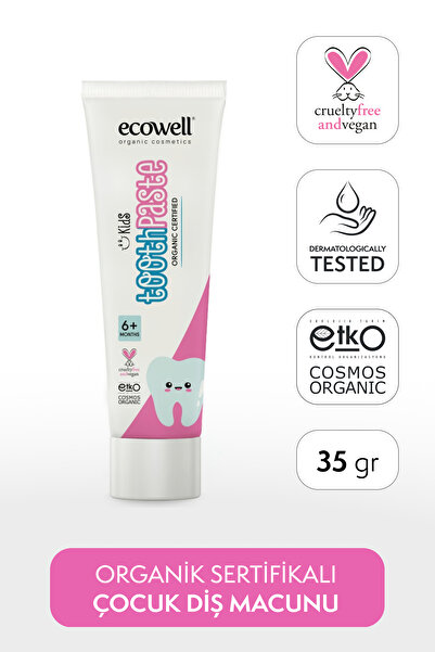 Ecowell Organik Çocuk Diş Macunu, Florürsüz, Vegan Sertifikalı, Karadut Özlü,...