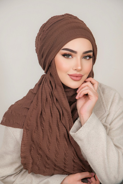 Aişe tesettür Kahve Kelebek Bone Şal