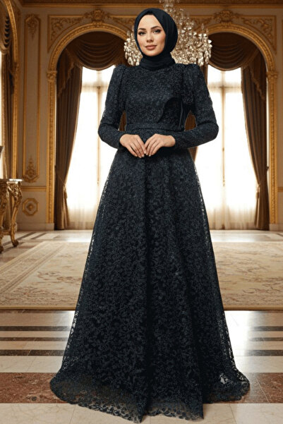 Neva Style Lace Navy Blue Hijab Evening Dress 22421L