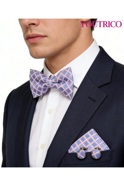 Youtrico ربطة عنق على شكل منديل بدلة - أزرار أكمام فاخرة مصنوعة يدويًا - 3 قطع