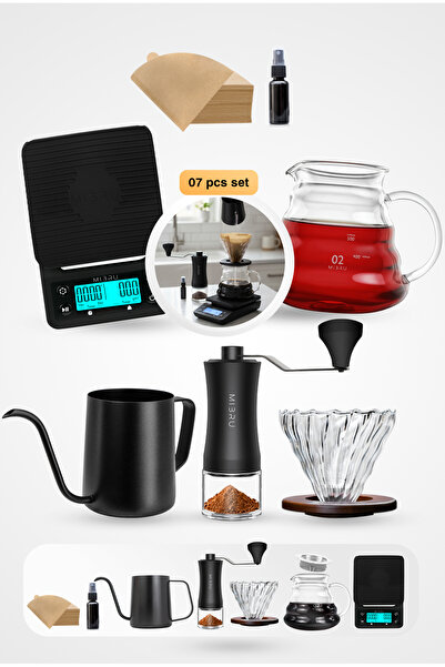 MIBRU مجموعة ماكينة تحضير القهوة اليدوية V60 Premium Pour Over من 7 قطع مع مط...