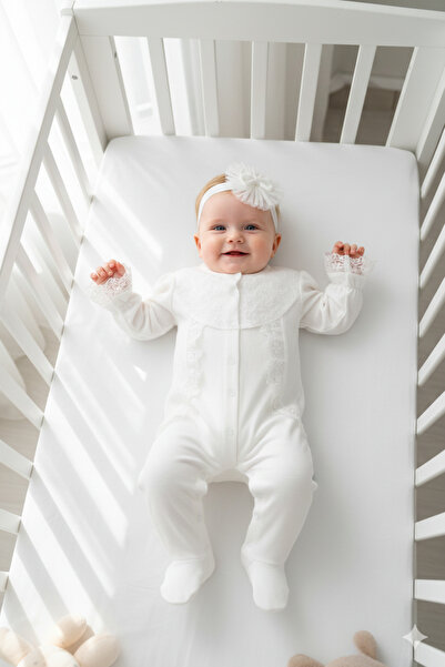 Miniday Baby Kız Bebek Mevlütlük Tulum Bandanalı Dantelli