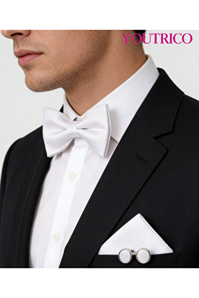 Youtrico ربطة عنق على شكل منديل بدلة - أزرار أكمام فاخرة مصنوعة يدويًا - 3 قطع