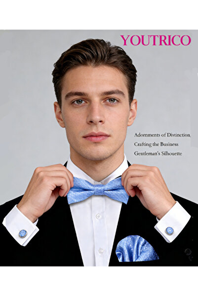 Youtrico ربطة عنق على شكل منديل بدلة - أزرار أكمام فاخرة مصنوعة يدويًا - 3 قطع
