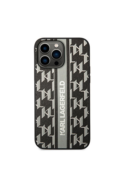 Karl Lagerfeld حافظة آيفون 14 برو ماكس من الجلد الصناعي بتصميم شريطي