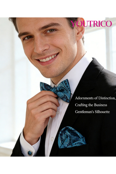 Youtrico ربطة عنق على شكل منديل بدلة - أزرار أكمام فاخرة مصنوعة يدويًا - 3 قطع