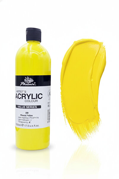 Phoenix Acrylic paints 500ml for arts and crafts projects - Yellow PAVS500PB-209