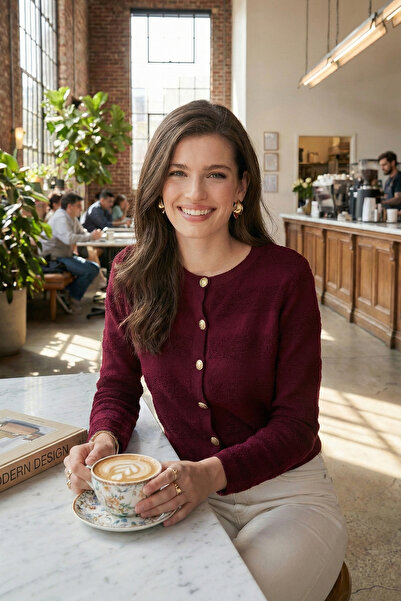 Lela سترة تريكو متميزة ذات قصة عادية وياقة دائرية وأزرار HIRKA 680HI00337