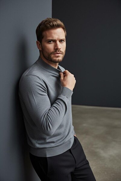 Sarar İnterview Yarım Balıkçı Yaka Modal Gri İnce Triko Kazak