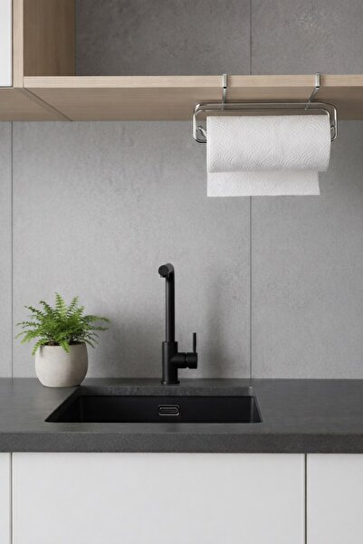 Sas Haus Practical under Cabinet Snap-On Paper Towel Holder Kitchen Organizer Hanger - No Drilling Required Chrome