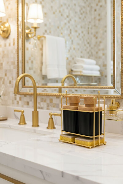 grimorlife Model din lemn, auriu, cu suport metalic, detergent pentru vase, d...