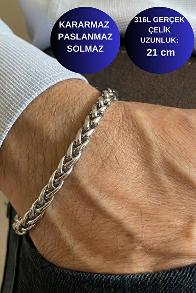 axexuar سوار موديل إيطالي أنيق وعصري من الفولاذ للرجال والنساء، موديل محبوك 21 سم