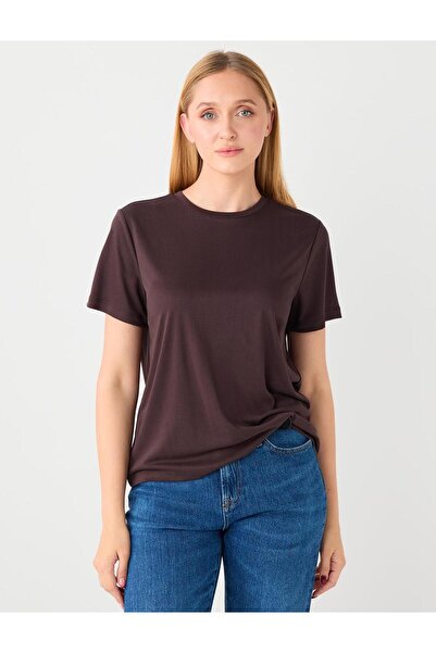 Jimmy Key Кафява блуза с къс ръкав и обло деколте от модал