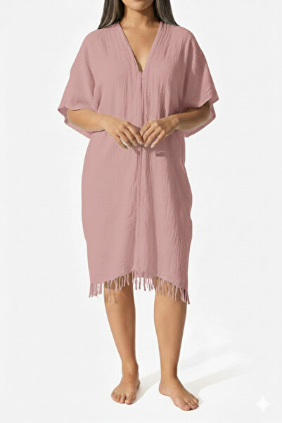 Blue Burgeon STANDART BEDEN KADIN MÜSLİN BAĞLANABİLİR YIRTMAÇLI PLAJ ELBİSESİ...