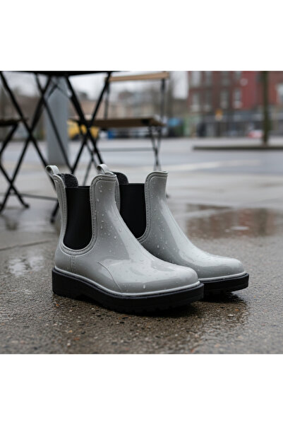 USLU Kadın Parlak Chelsea Yağmur Botu - Su Geçirmez Kısa Bilek Yağmur Çizmesi