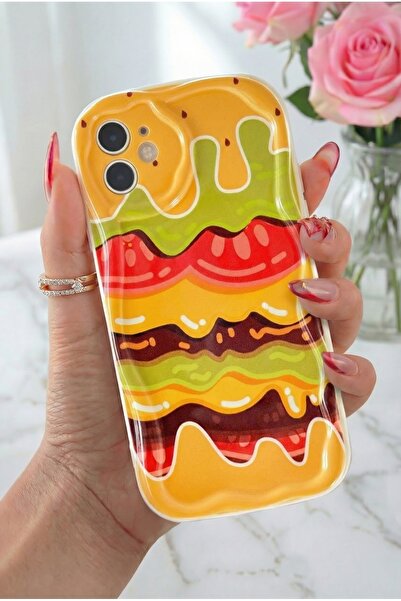 Fibaks İphone 11 Uyumlu Kılıf Tasarımlı Desenli Kamera Korumalı Burger Renkli Yumuşak Silikon Kapak