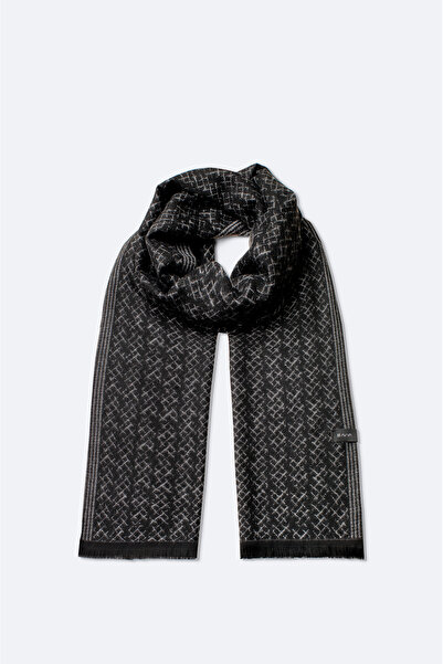 Avva شال رجالي من مزيج الفسكوز باللون الأسود مزين بشراشيب A42Y9403