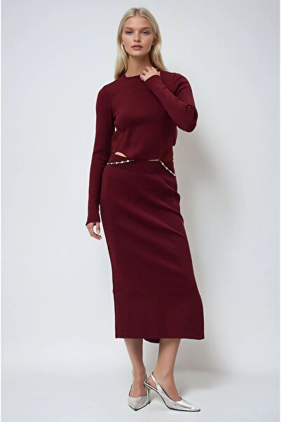 Lijuri Σετ μπλούζας με φούστα με λεπτομέρεια αλυσίδας στην πλάτη Bordo Maje 9...