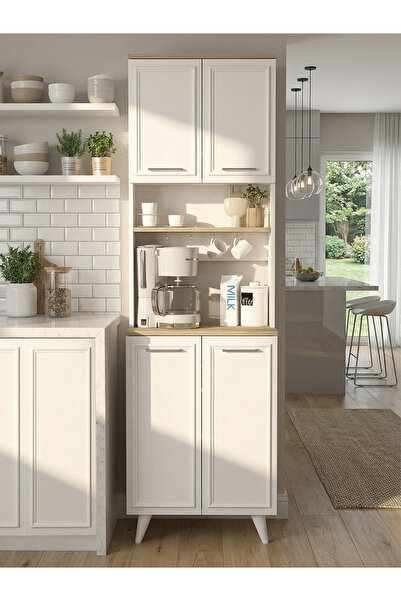 dorpek Potter 2 Kapaklı Mutfak Dolabı Kahve Köşesi Çok Amaçlı Dolap Beyaz - Rota 60 Cm