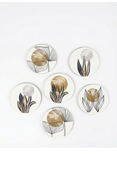 Hediyenikap 6 Pieces Patterned MDF Coasters