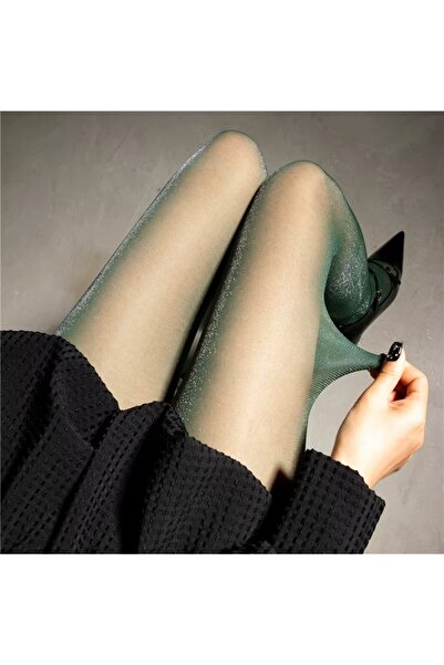 Eces Design Simli Işıltılı 15D Şeffaf / Tül İnce Kadın Külotlu Çorap – Parlak Görünüm & Şık Dokunuş W1010 Yeşil