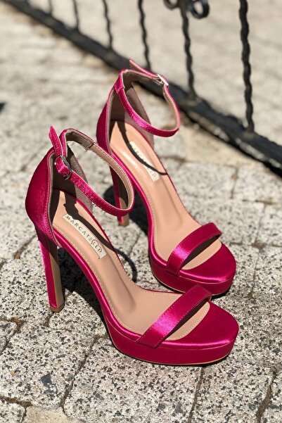 MARCATELLI Fuşya Saten İnce Bantlı Platform Topuklu Ayakkabı