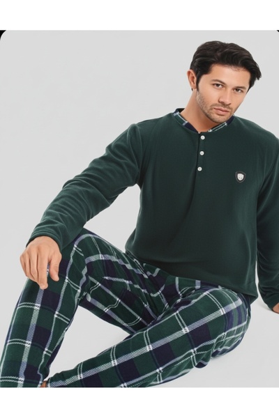 Mimoza tekstil Erkek polar pjama takımı yeşil