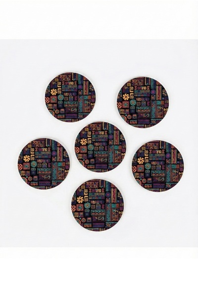 Hediyenikap 6 Pieces Patterned MDF Coasters