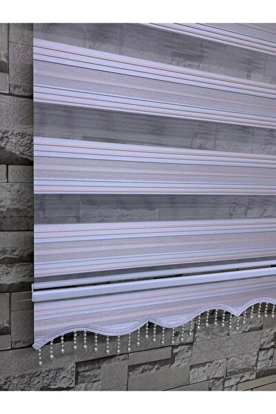 PERDECİNİZ Pudra Gümüş Simli Desenli Zebra Perde(etek Boncuklu) ENXOY